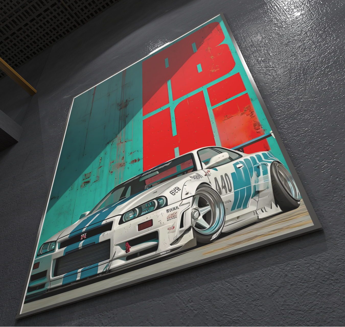 PrintedSoul Nissan Skyline Metal Frame – Iconic JDM Wall Art (A3 Size)