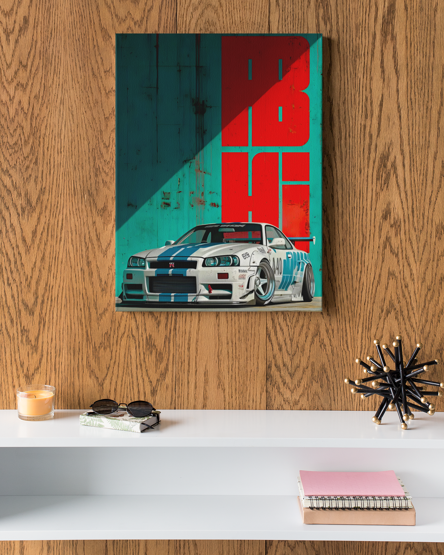 PrintedSoul Nissan Skyline Metal Frame – Iconic JDM Wall Art (A3 Size)