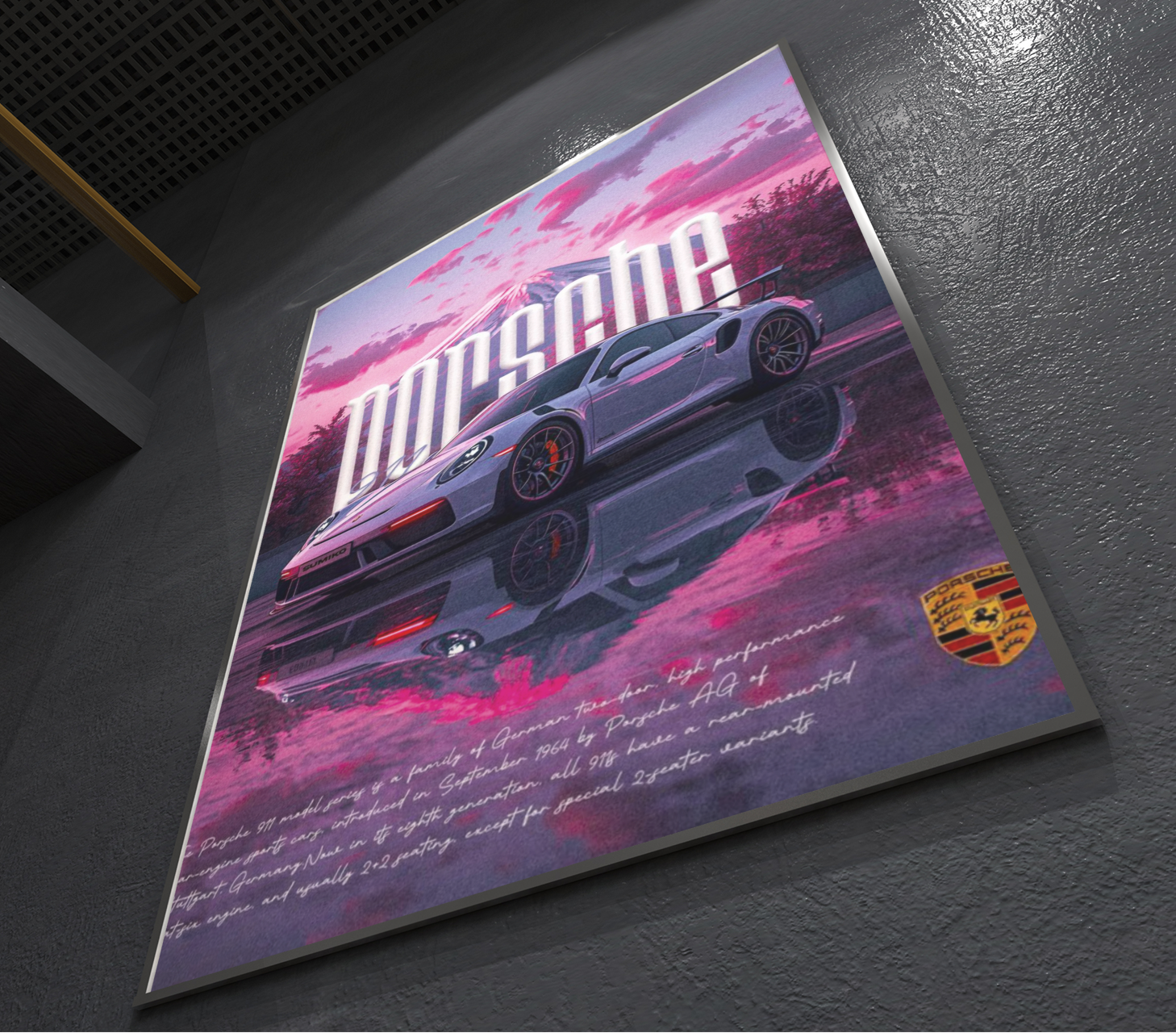 PrintedSoul Porsche 911 Metal Frame – Iconic Performance Wall Art (A3 Size)