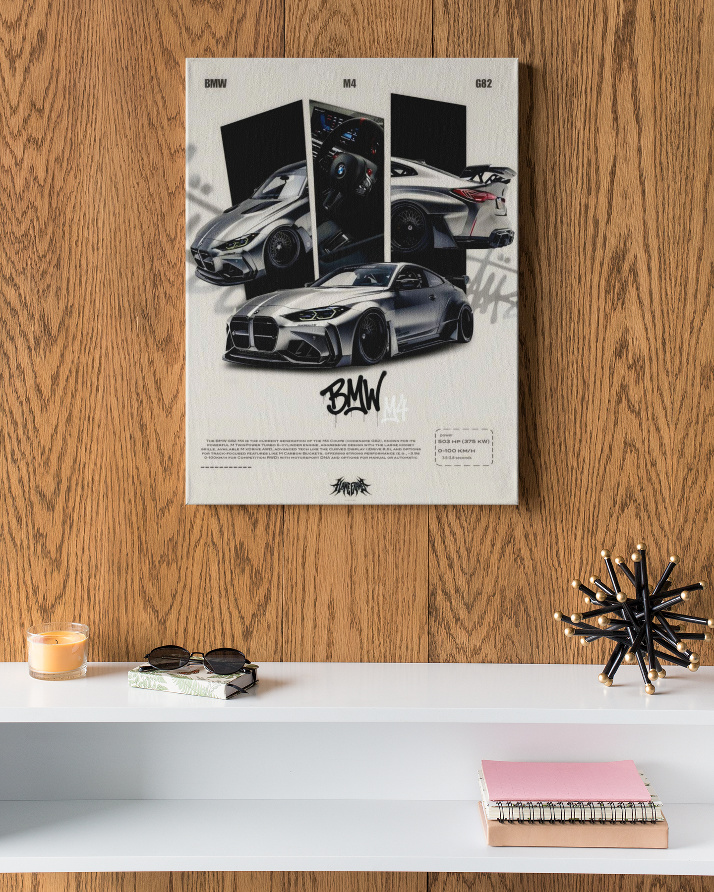 PrintedSoul BMW M4 Metal Frame – Ultimate Performance Wall Art (A3 Size)