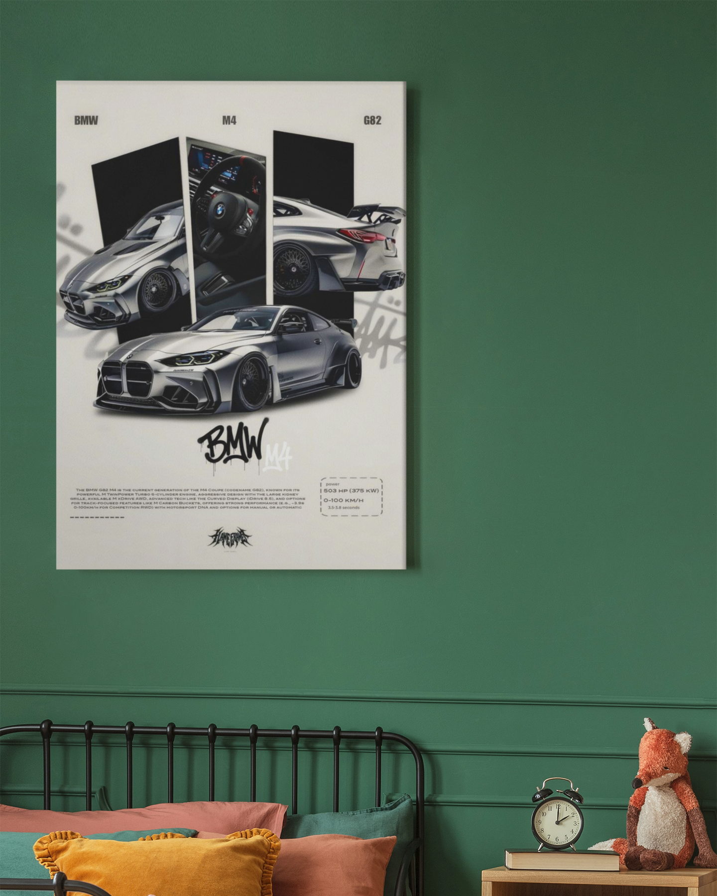 PrintedSoul BMW M4 Metal Frame – Ultimate Performance Wall Art (A3 Size)