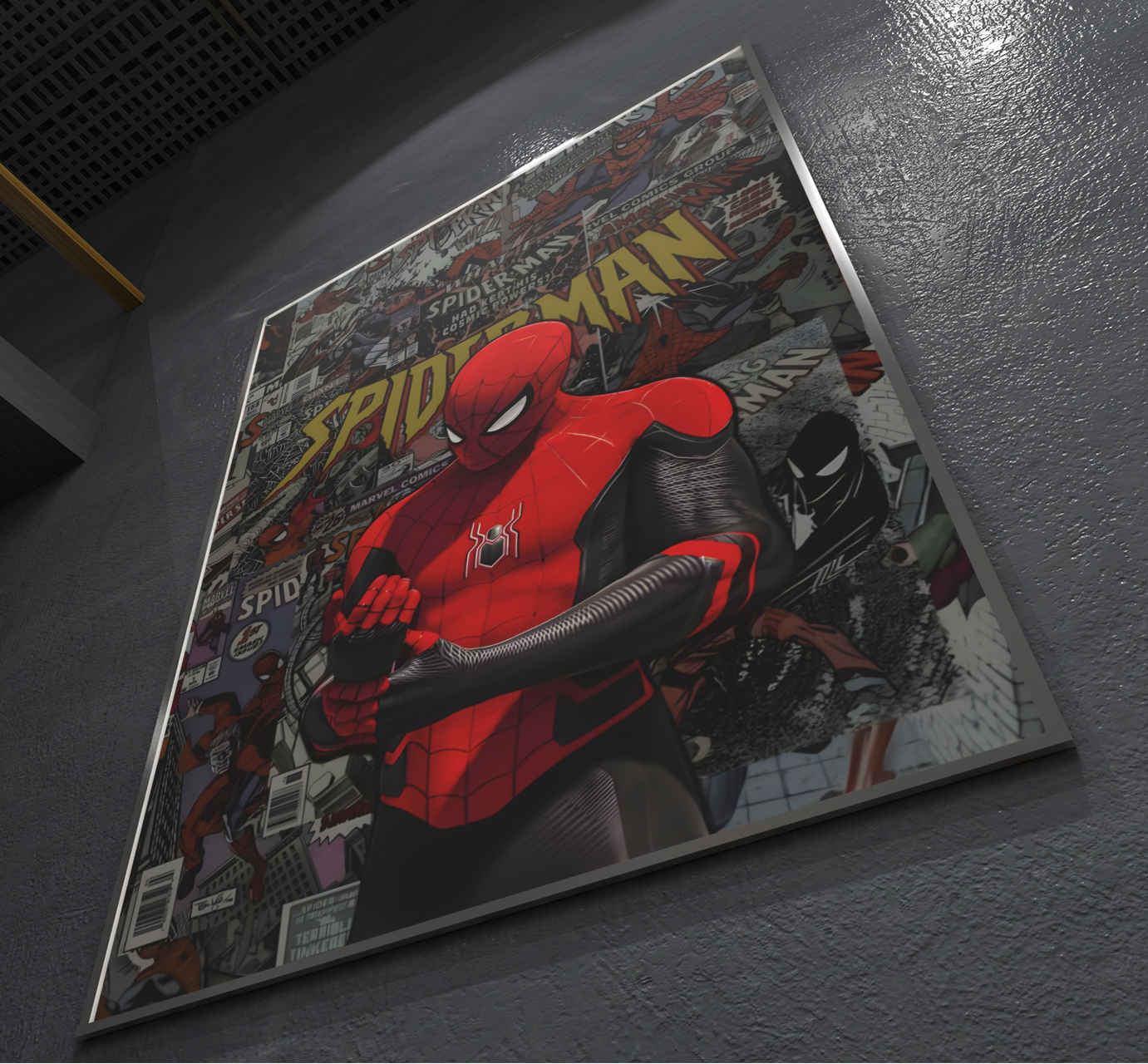 PrintedSoul Spider-Man Metal Frame – Superhero Wall Art (A3 Size)