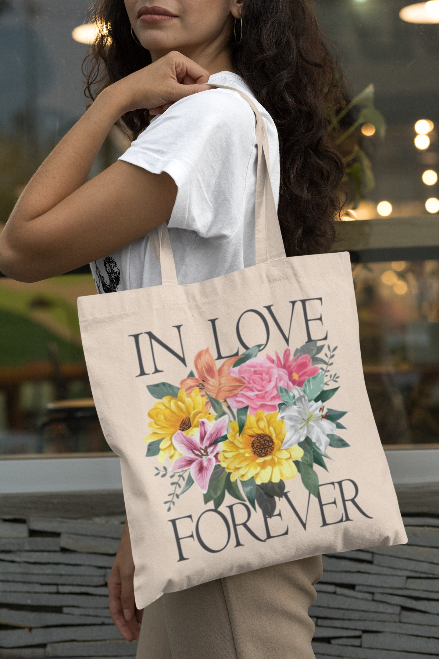 PrintedSoul In Love Forever Floral Tote Bag – Romantic Aesthetic Canvas Bag