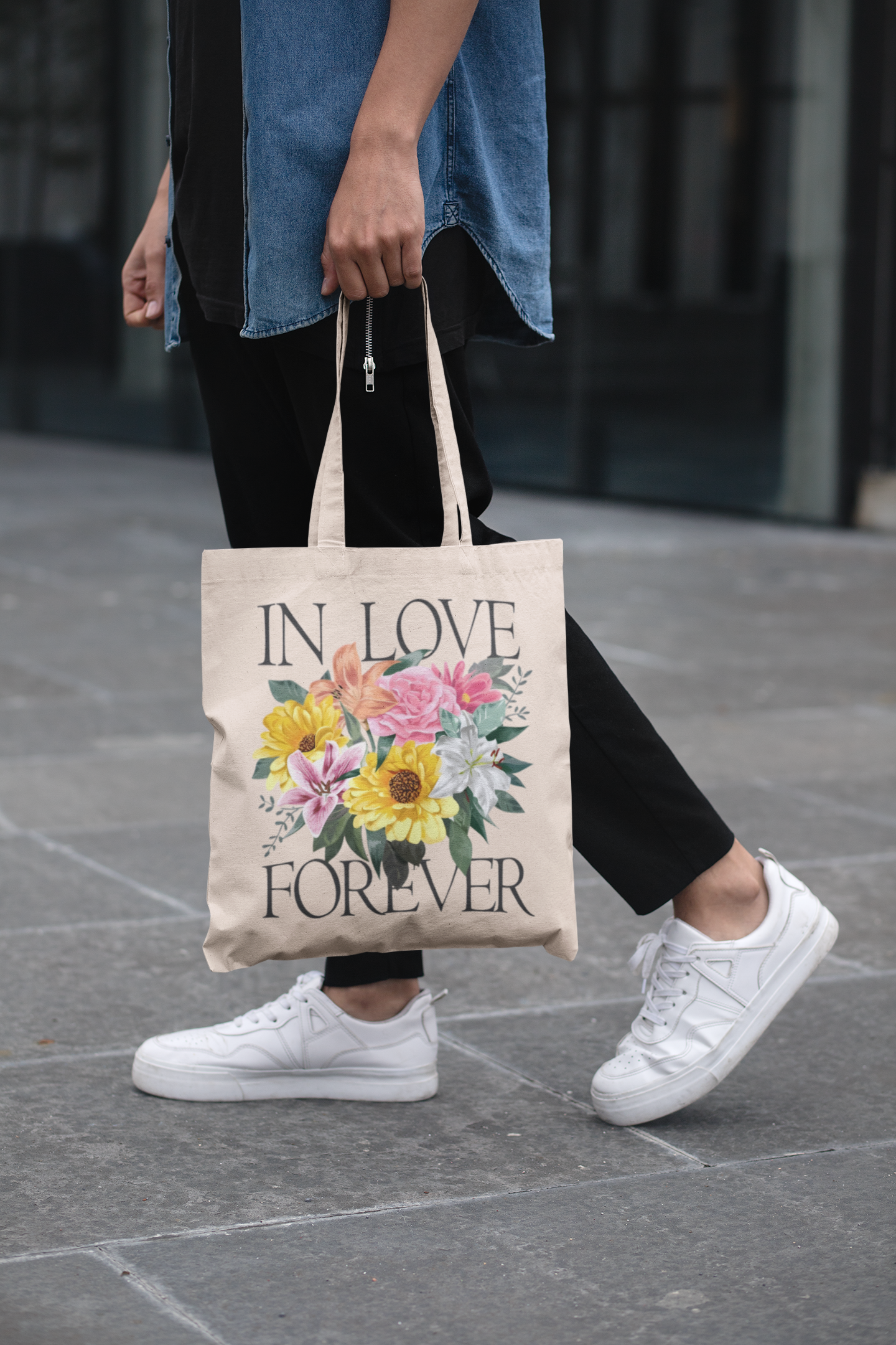 PrintedSoul In Love Forever Floral Tote Bag – Romantic Aesthetic Canvas Bag
