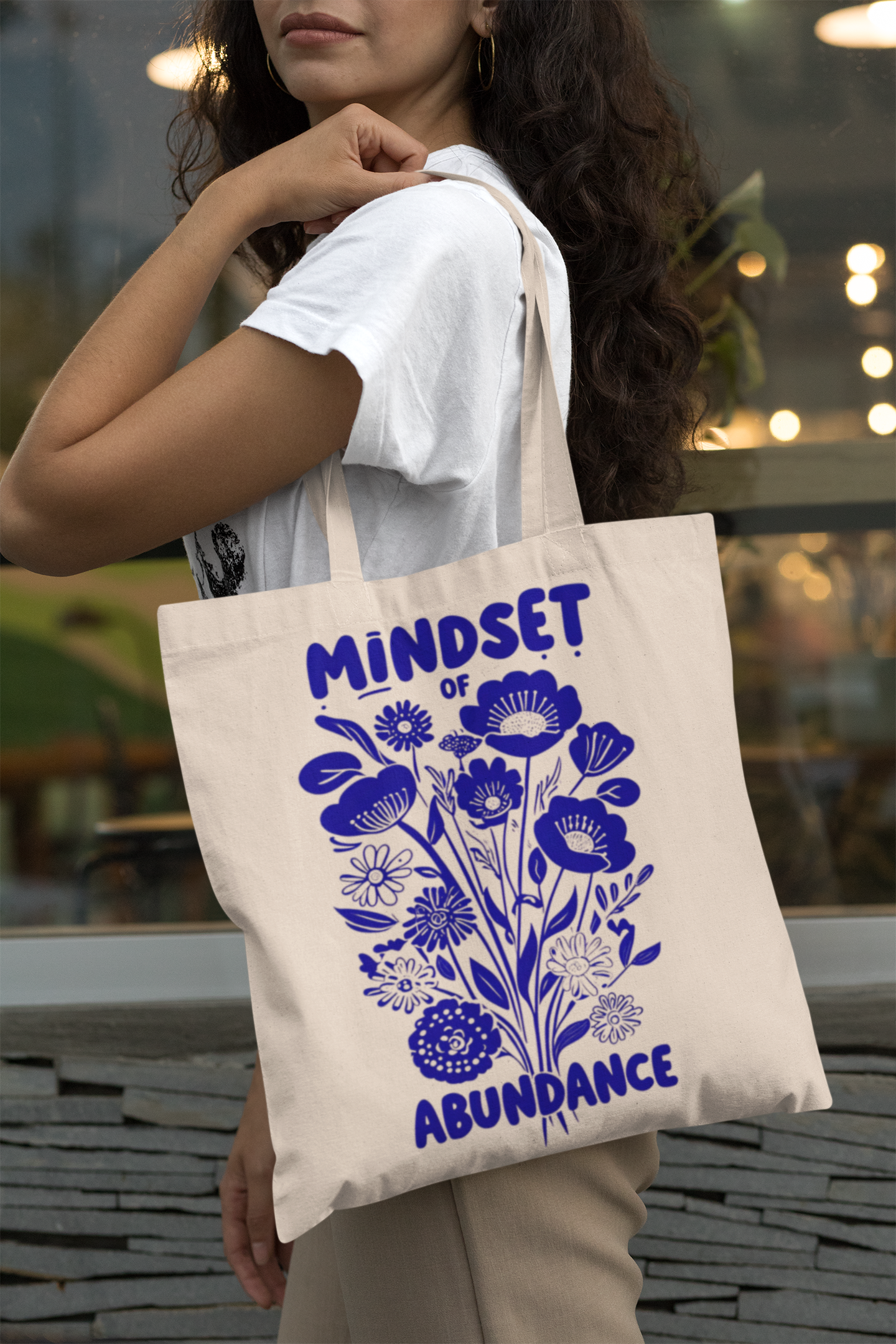 PrintedSoul Mindset of Abundance Floral Tote Bag – Positive Aesthetic Canvas Bag