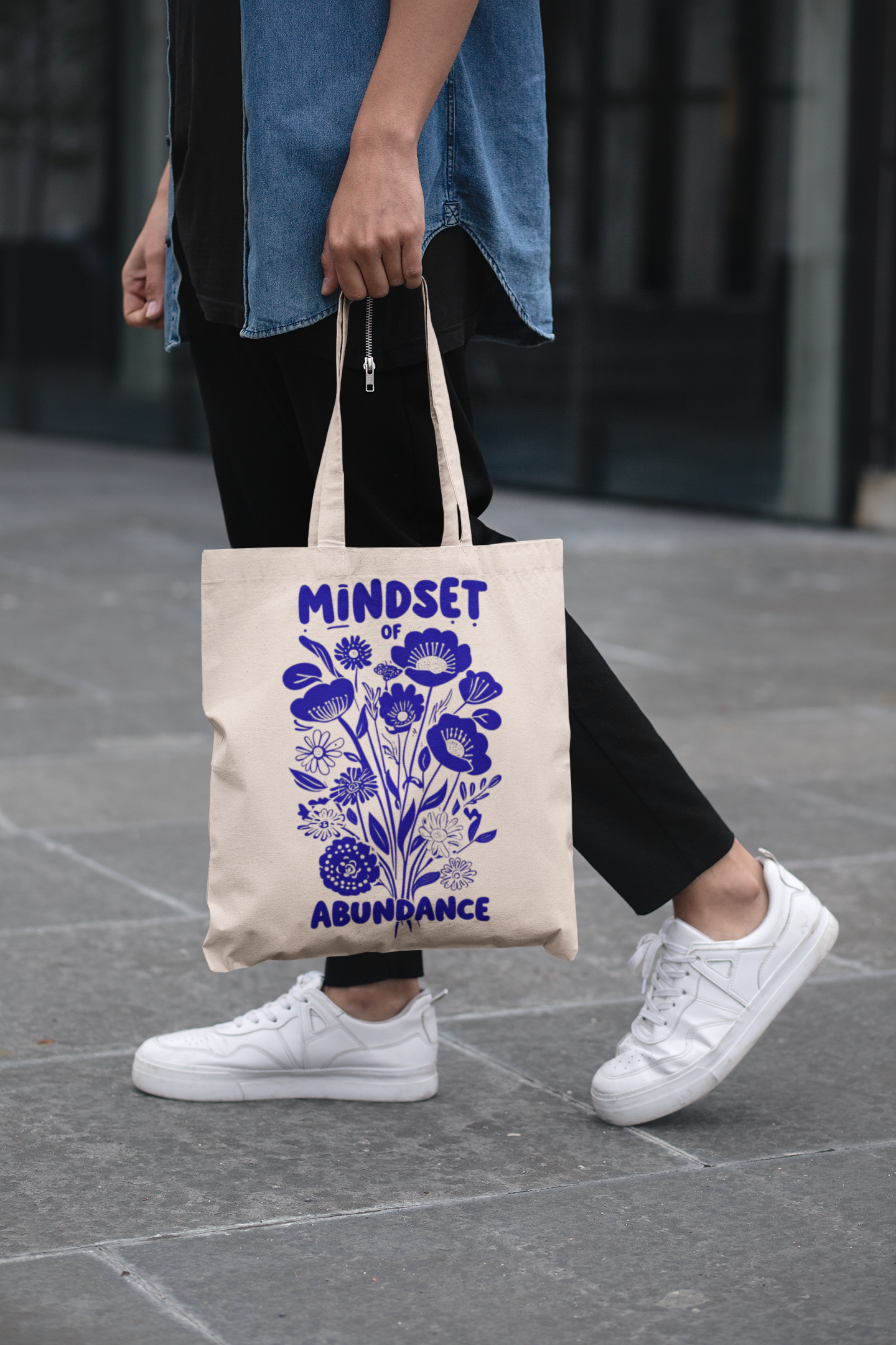PrintedSoul Mindset of Abundance Floral Tote Bag – Positive Aesthetic Canvas Bag