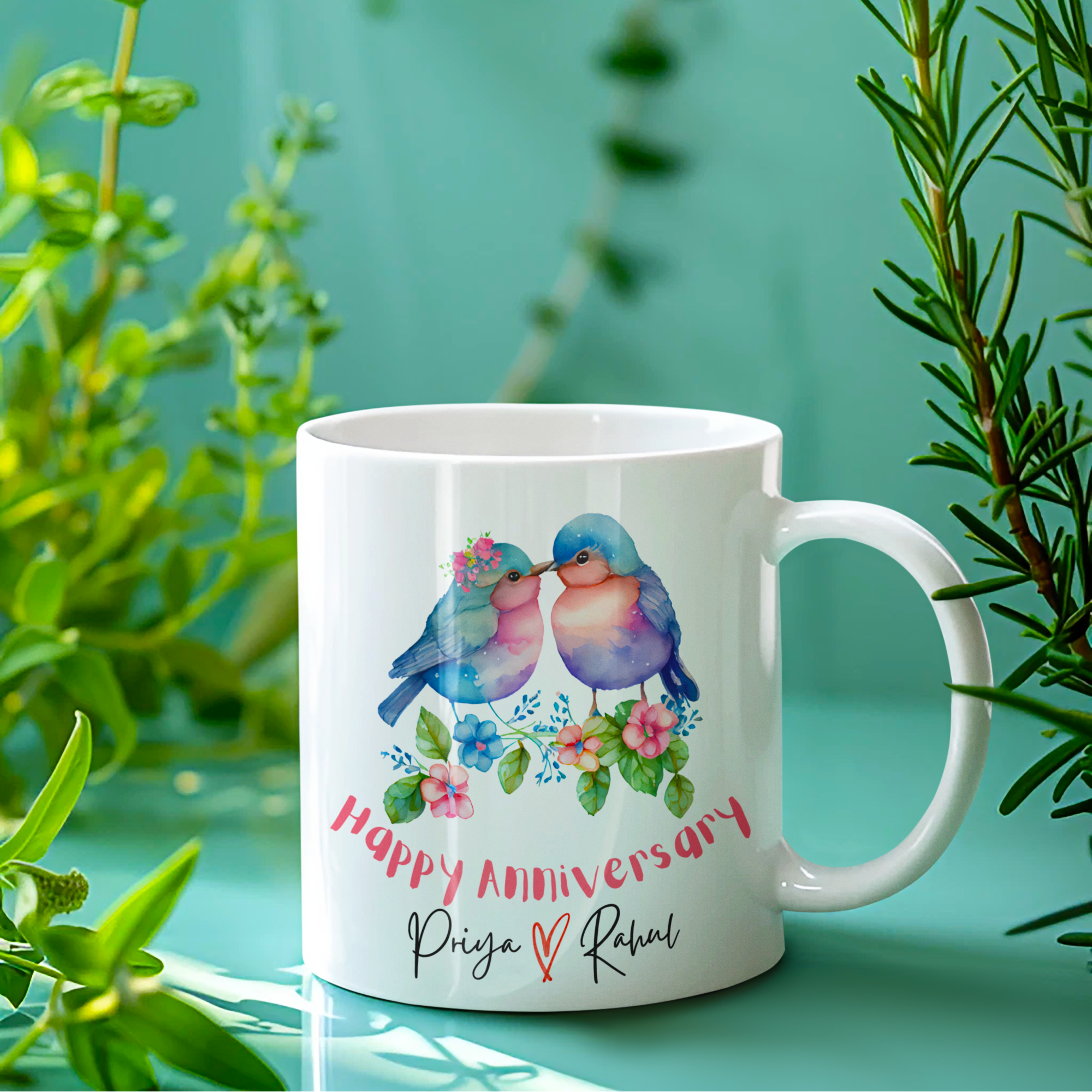 PrintedSoul Customized Happy Anniversary White Coffee Mug – 11oz Ceramic Gift