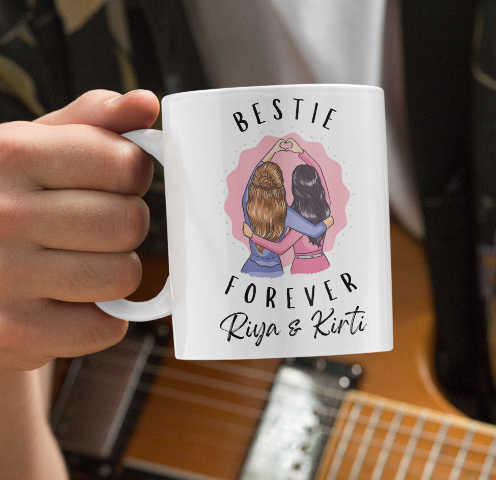 PrintedSoul Customized Bestie Forever White Coffee Mug – 11oz Ceramic Gift