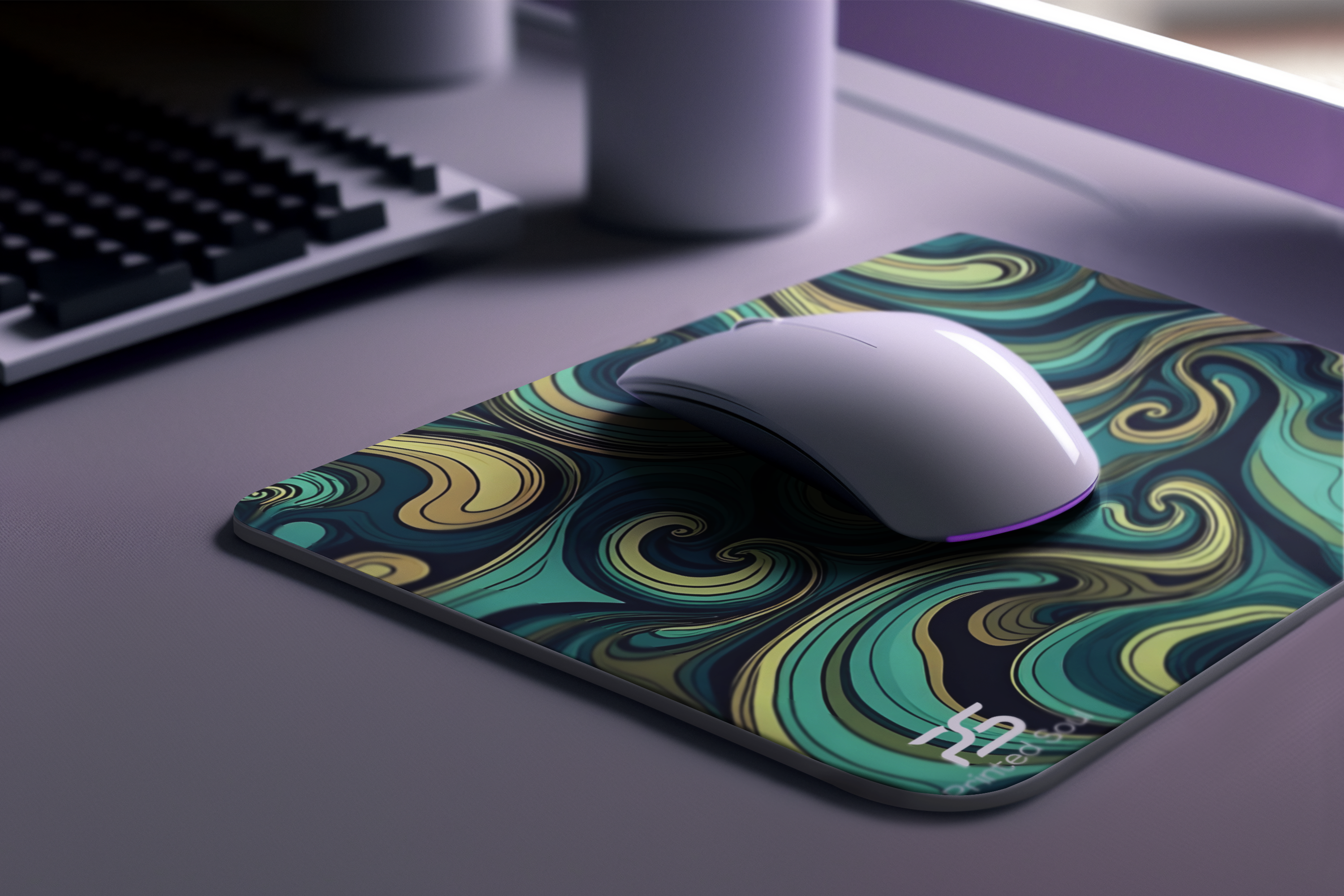 PrintedSoul green Wave Pattern Mouse Pad – Modern Aesthetic Desk Mat for Laptop & PC (Medium Size)
