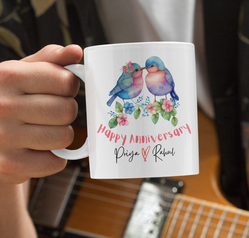 PrintedSoul Customized Happy Anniversary White Coffee Mug – 11oz Ceramic Gift
