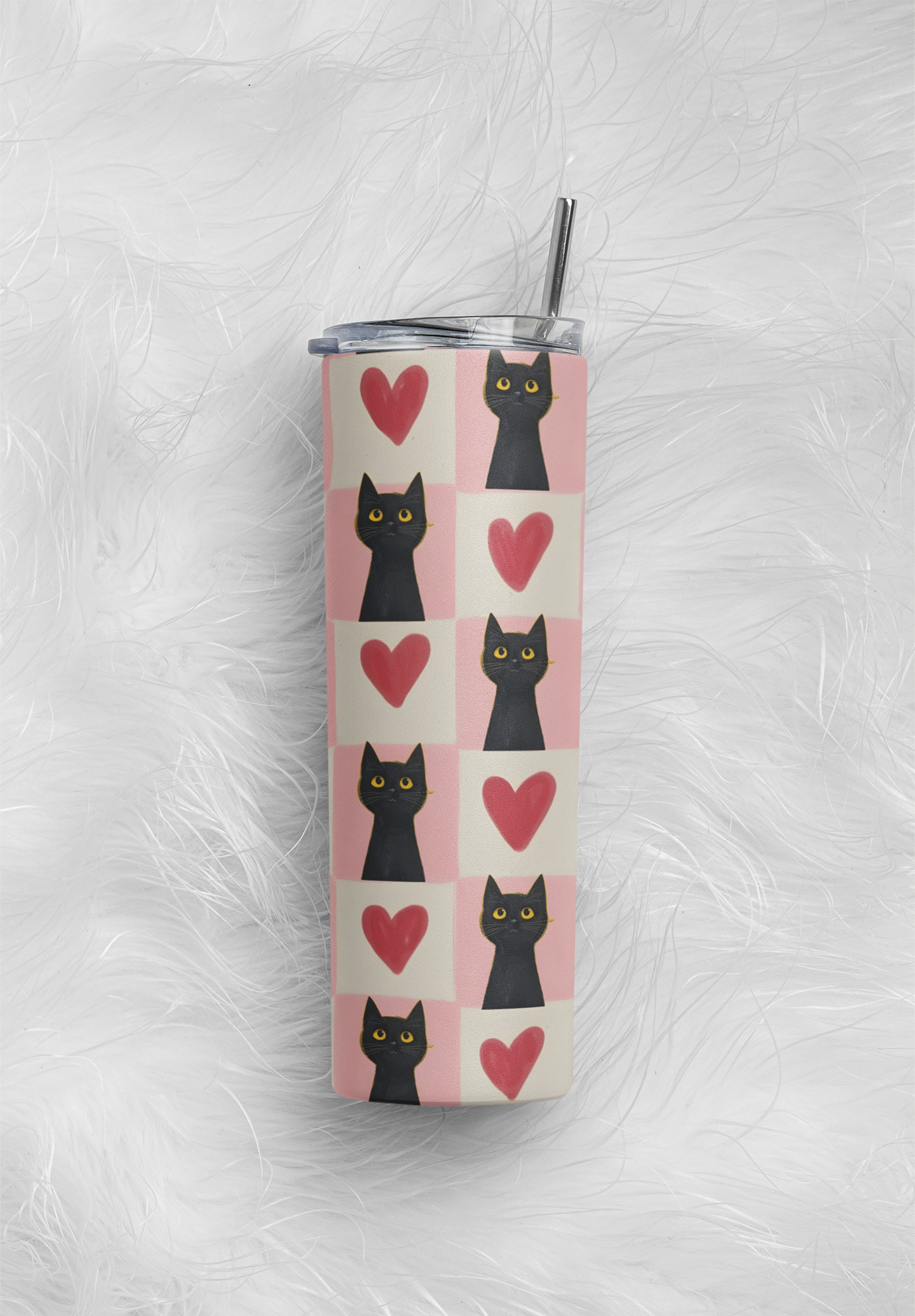 PrintedSoul Cute Black Cat & Heart Tumbler – Love Aesthetic Drinkware