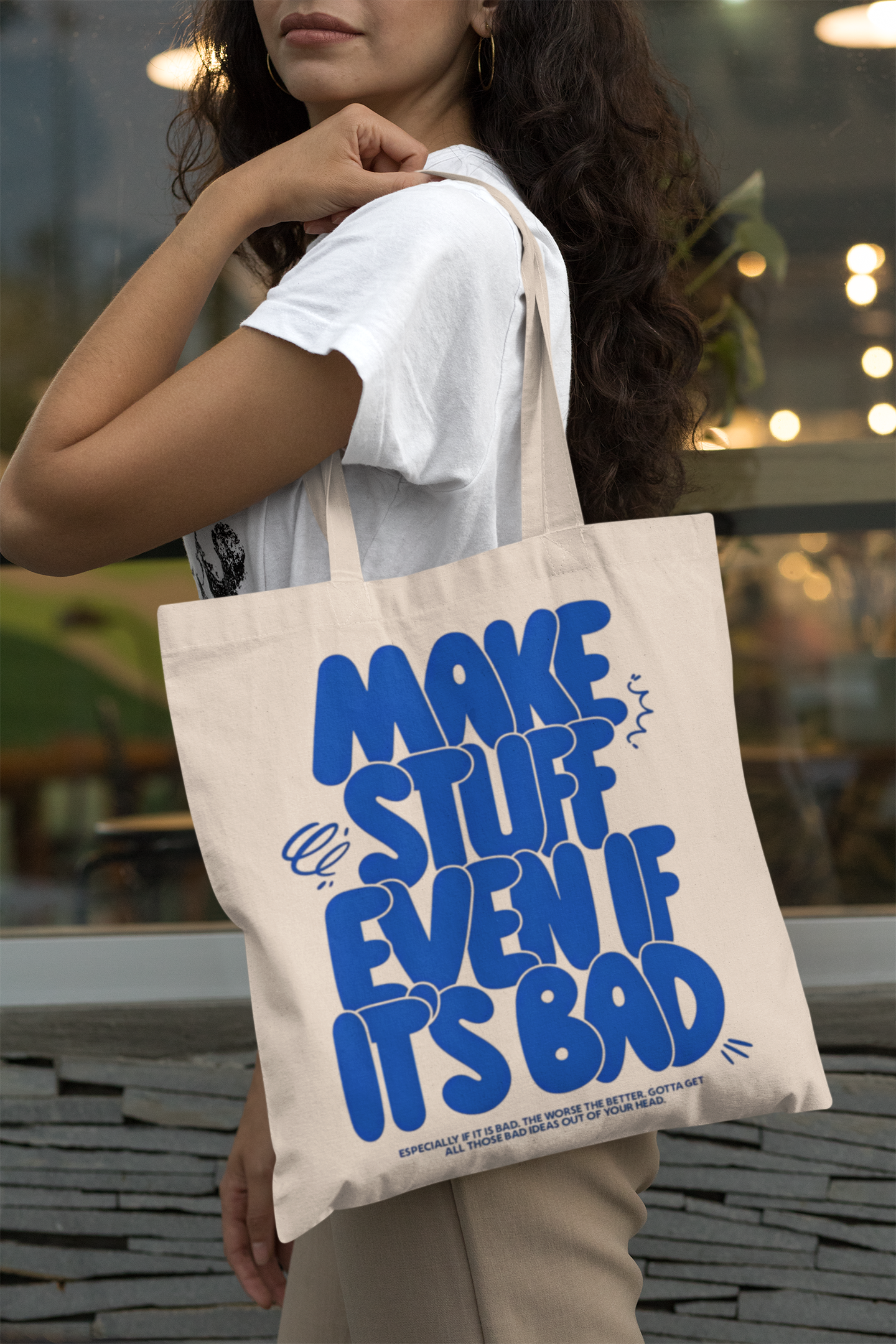 PrintedSoul “Make Stuff Even If It’s Bad” Aesthetic Tote Bag – Artist Motivation Bag