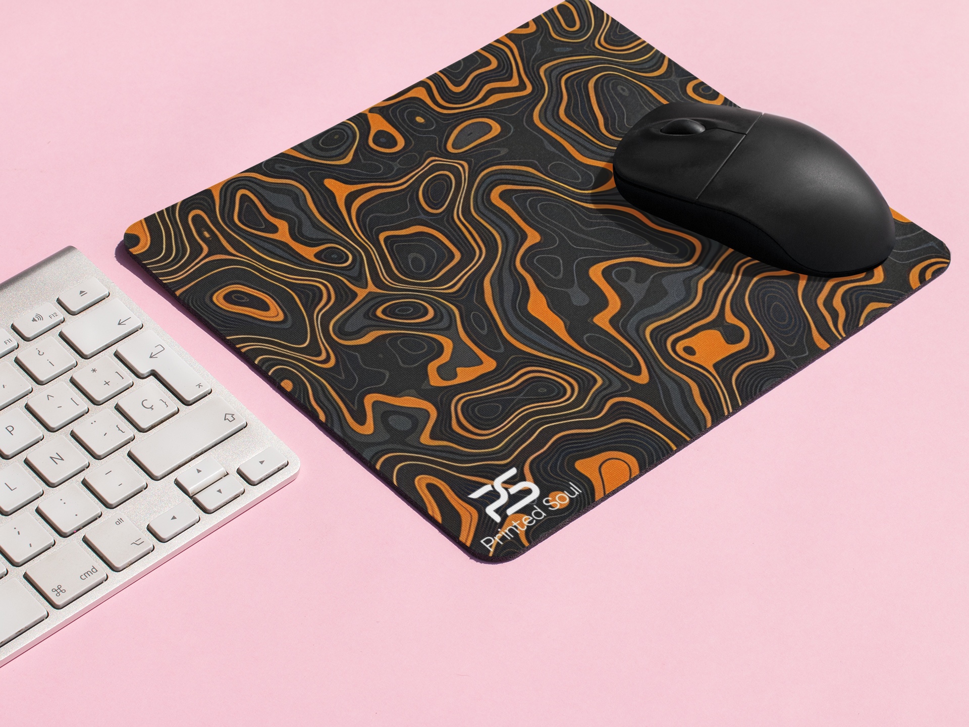 PrintedSoul Orange Wave Pattern Mouse Pad – Modern Aesthetic Desk Mat for Laptop & PC (Medium Size)