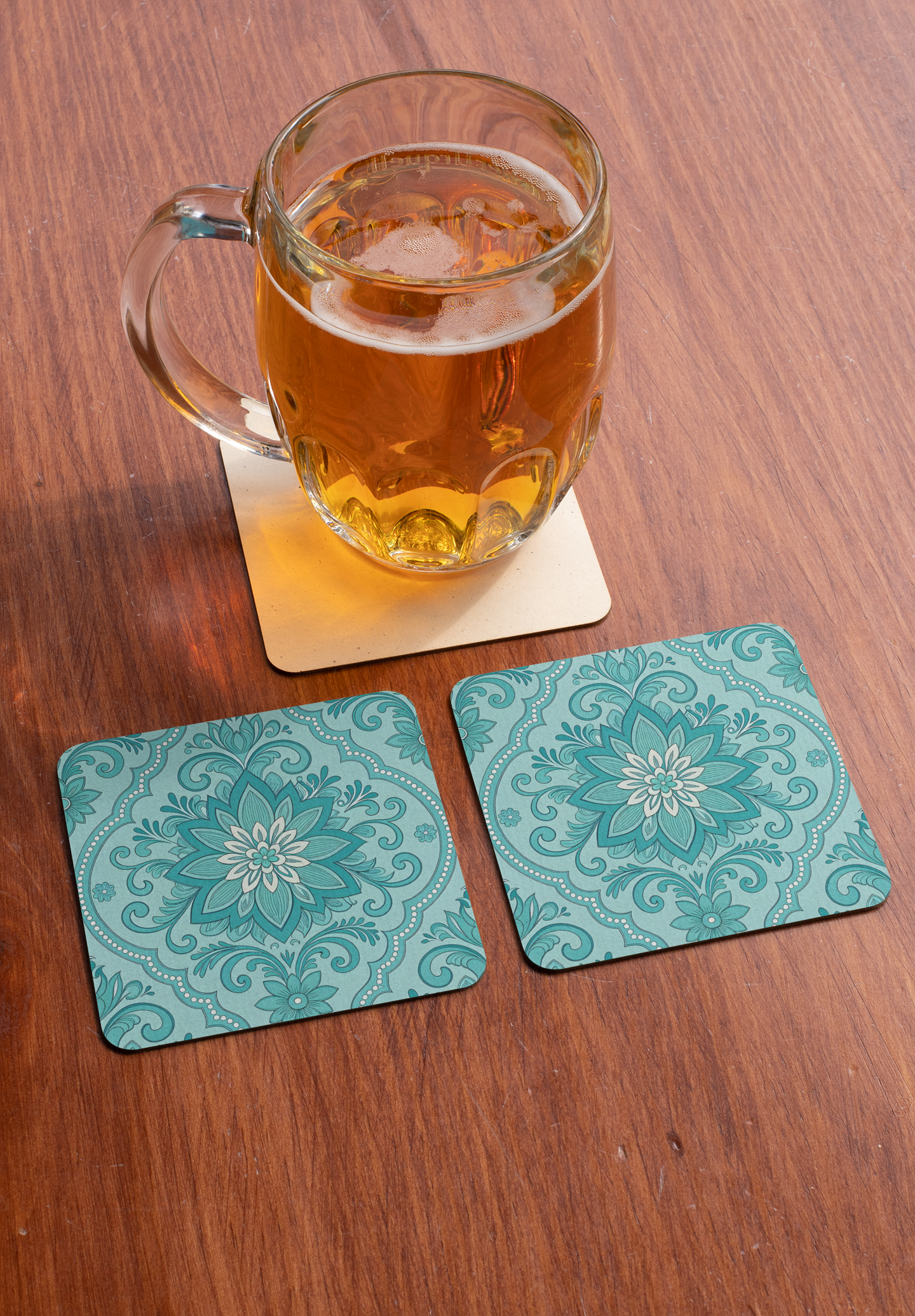 PrintedSoul Aqua Bloom Mandala Coaster (Set of 4)