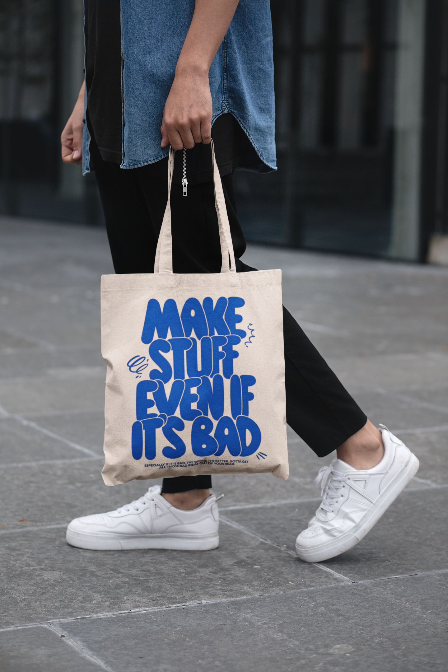 PrintedSoul “Make Stuff Even If It’s Bad” Aesthetic Tote Bag – Artist Motivation Bag