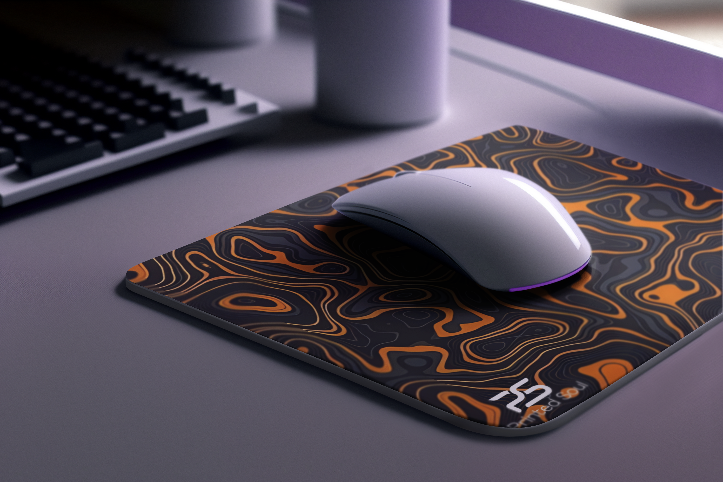 PrintedSoul Orange Wave Pattern Mouse Pad – Modern Aesthetic Desk Mat for Laptop & PC (Medium Size)