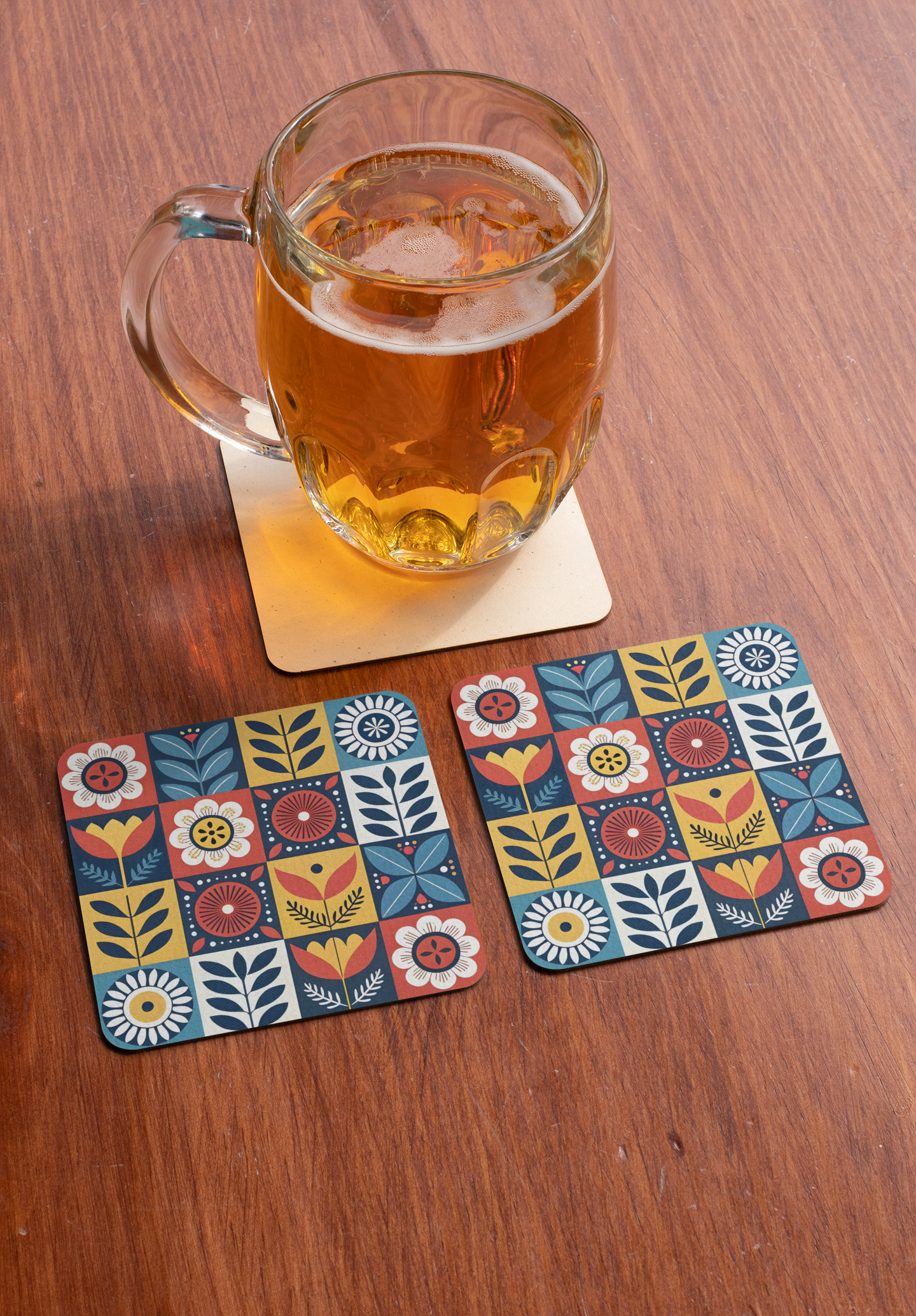 PrintedSoul Nordic Bloom Tile Coaster (Set of 4)