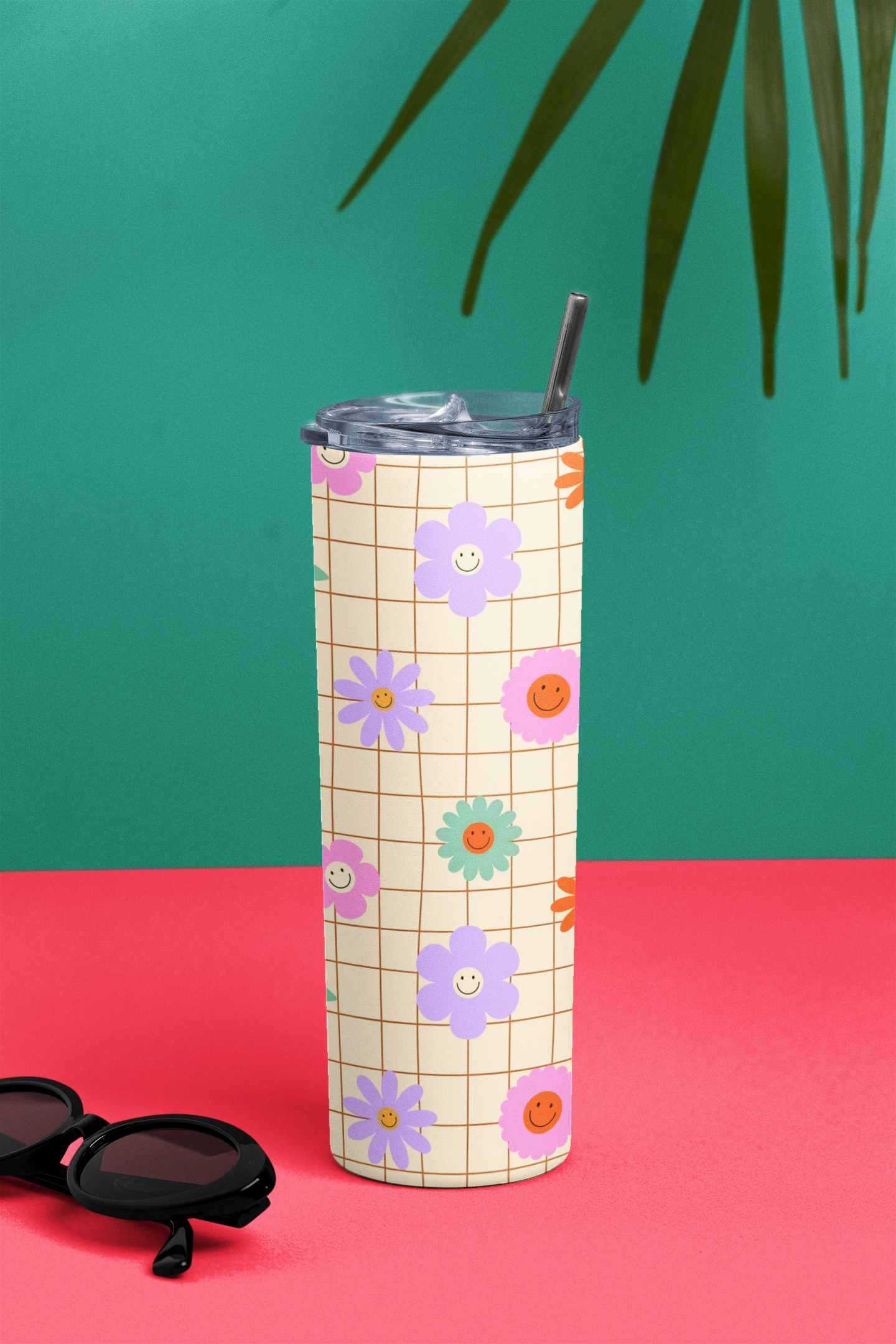 PrintedSoul Happy Smiley Flower Tumbler – Cute Pastel Aesthetic Drinkware