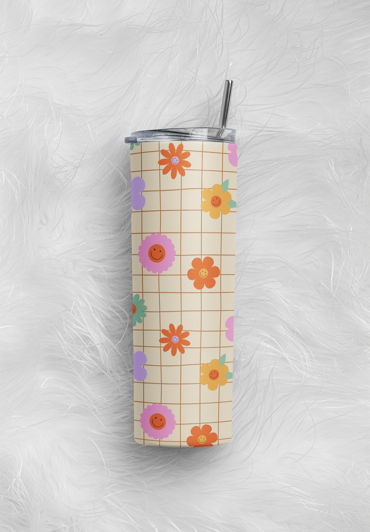 PrintedSoul Happy Smiley Flower Tumbler – Cute Pastel Aesthetic Drinkware