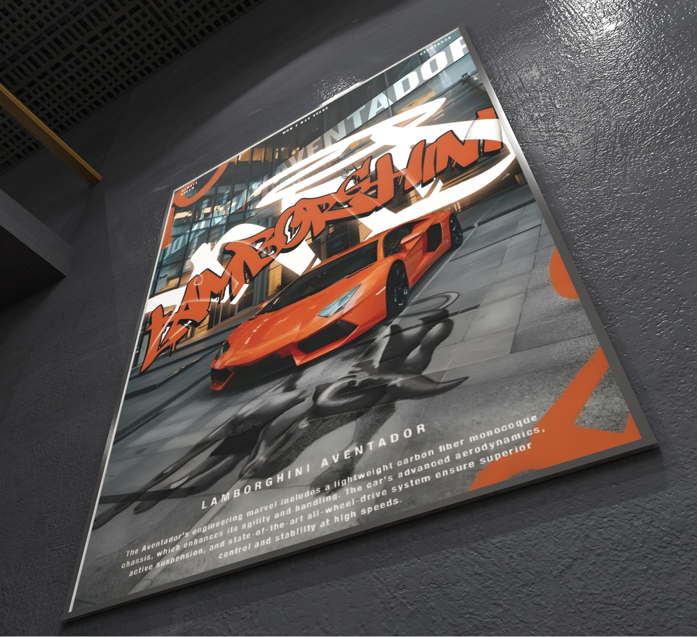 PrintedSoul Lamborghini Premium Metal Wall Frame Decor (A3 Size)