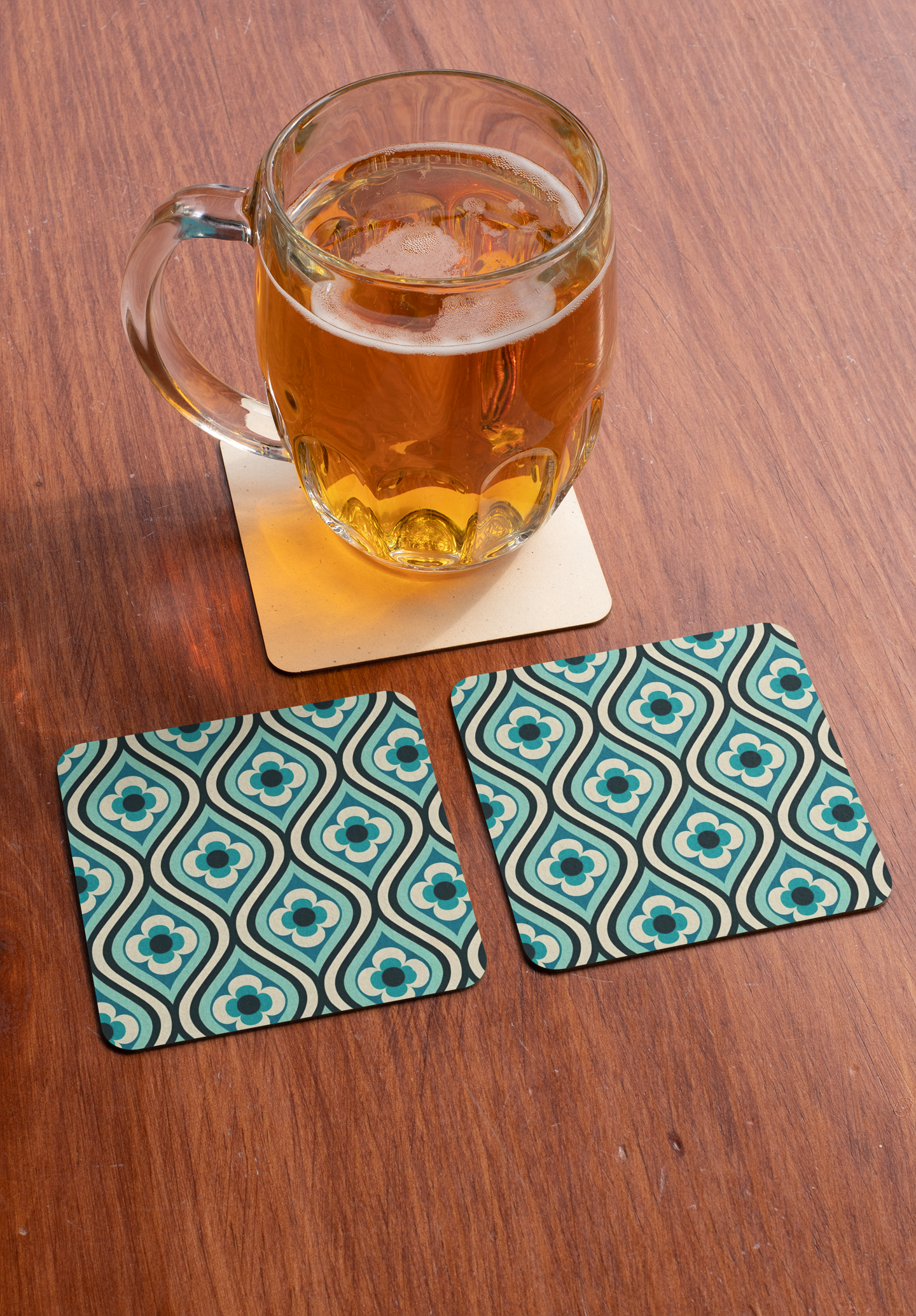 PrintedSoul Retro Teal Bloom Coaster (Set of 4)