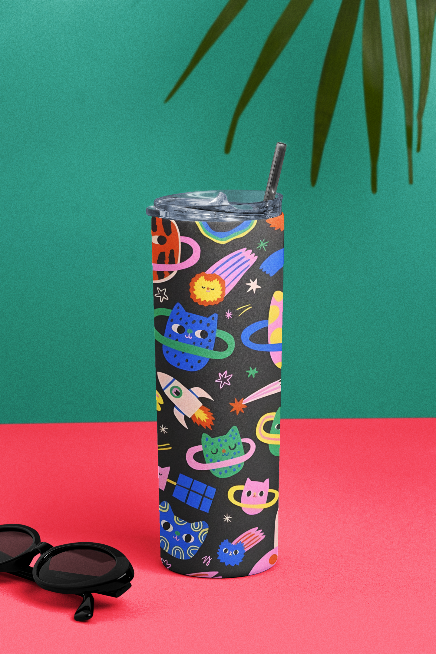 PrintedSoul Space Cat Tumbler – Cute Galaxy Aesthetic Drinkware