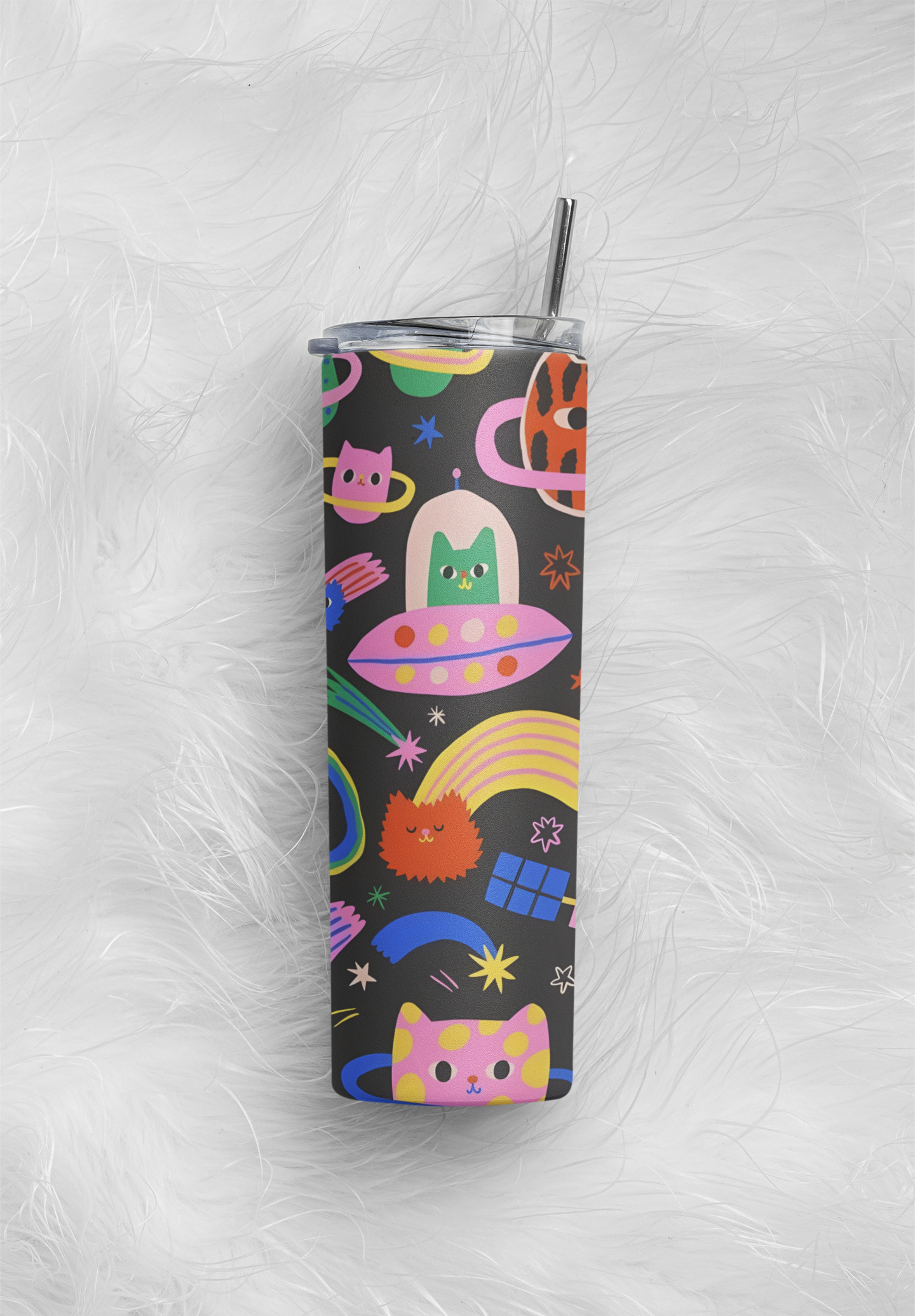 PrintedSoul Space Cat Tumbler – Cute Galaxy Aesthetic Drinkware