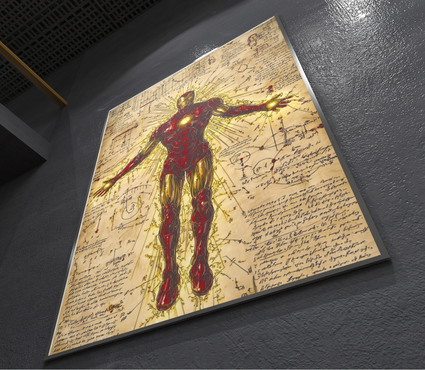 PrintedSoul Iron Man Blueprint Theory Metal Print Frame (A3 Size)