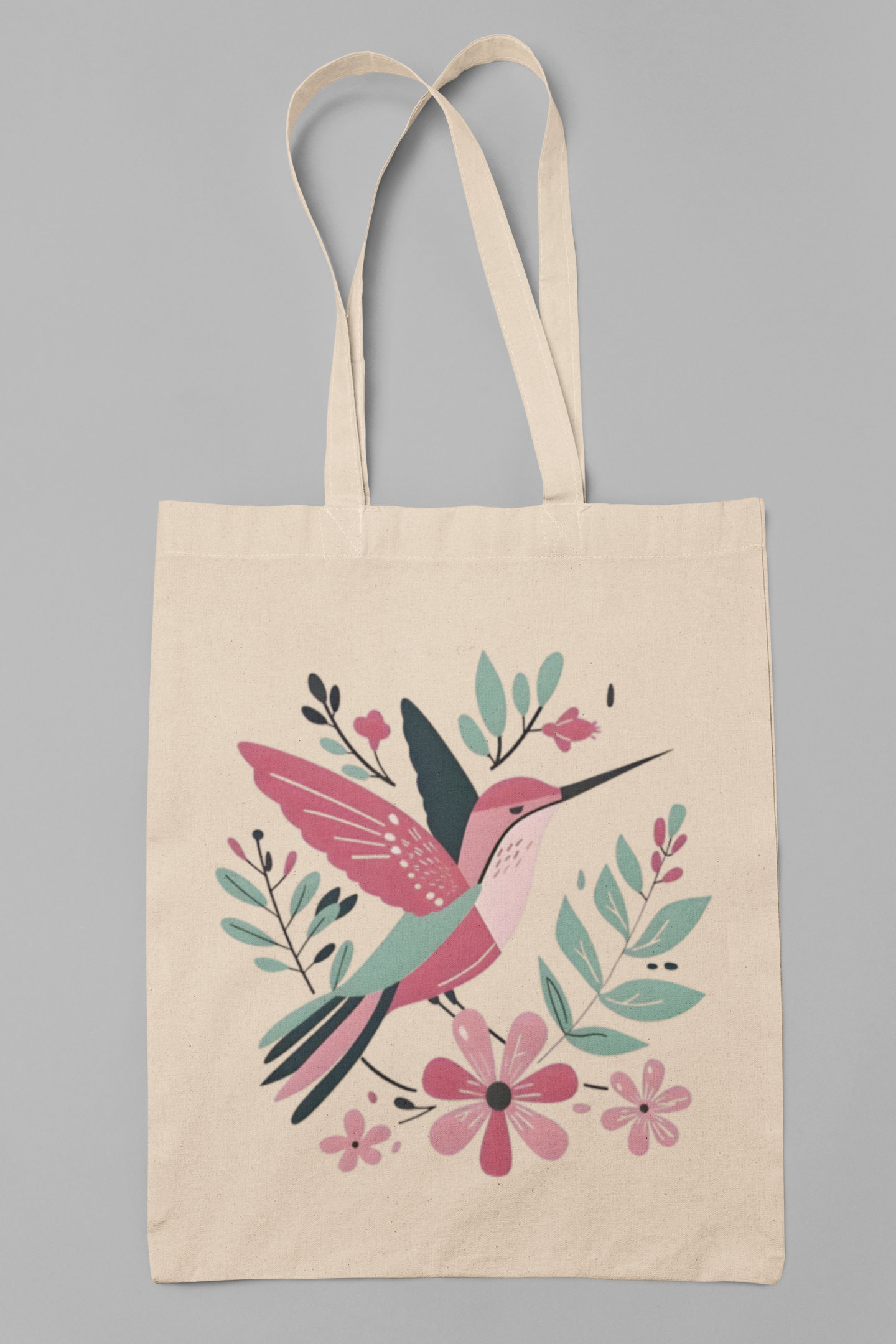 PrintedSoul Hummingbird Floral Aesthetic Tote Bag – Cute Nature Inspired Canvas Bag