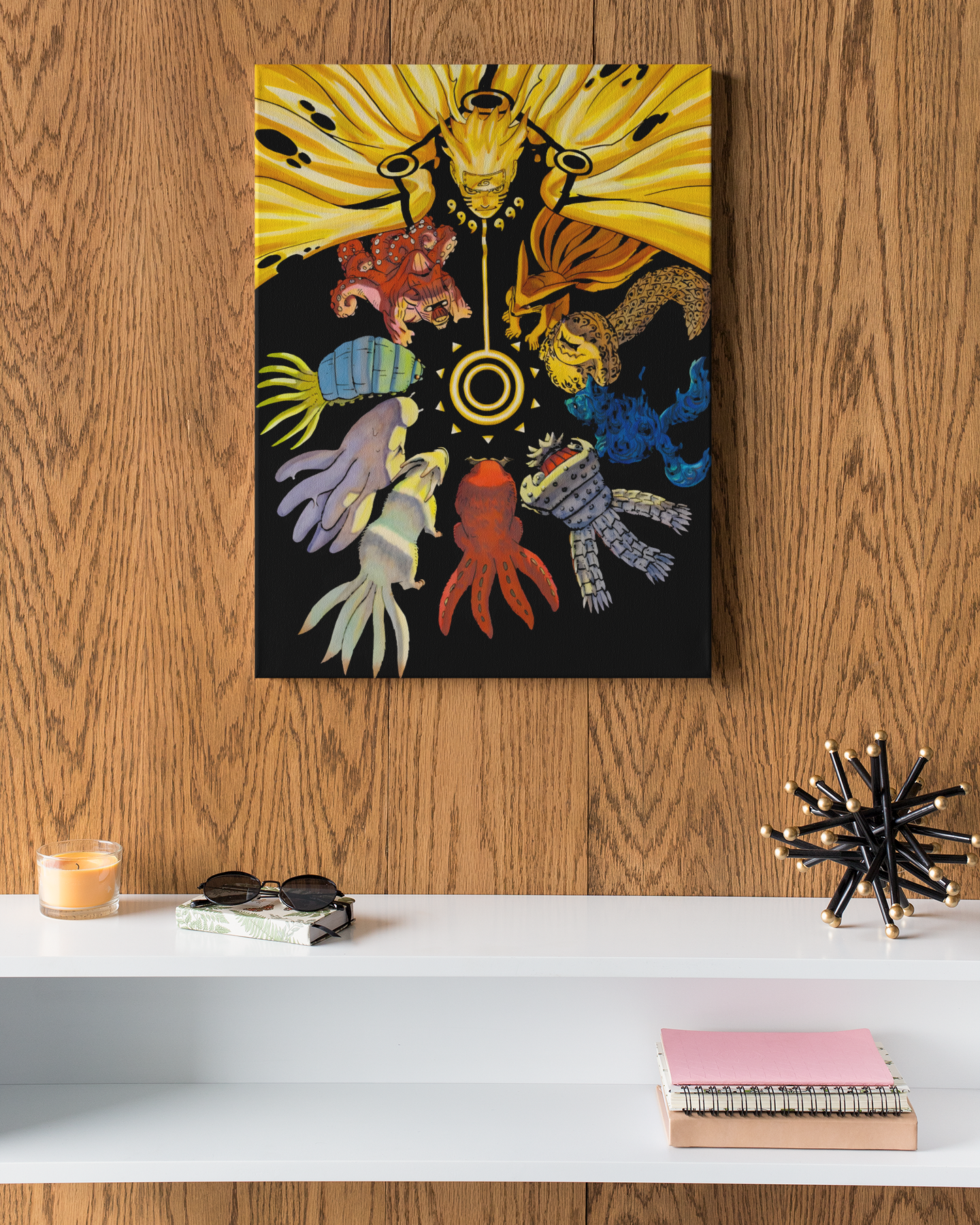 PrintedSoul Nine Tailed Beasts United Metal Frame – Ultimate Anime Wall Art (A3 Size)
