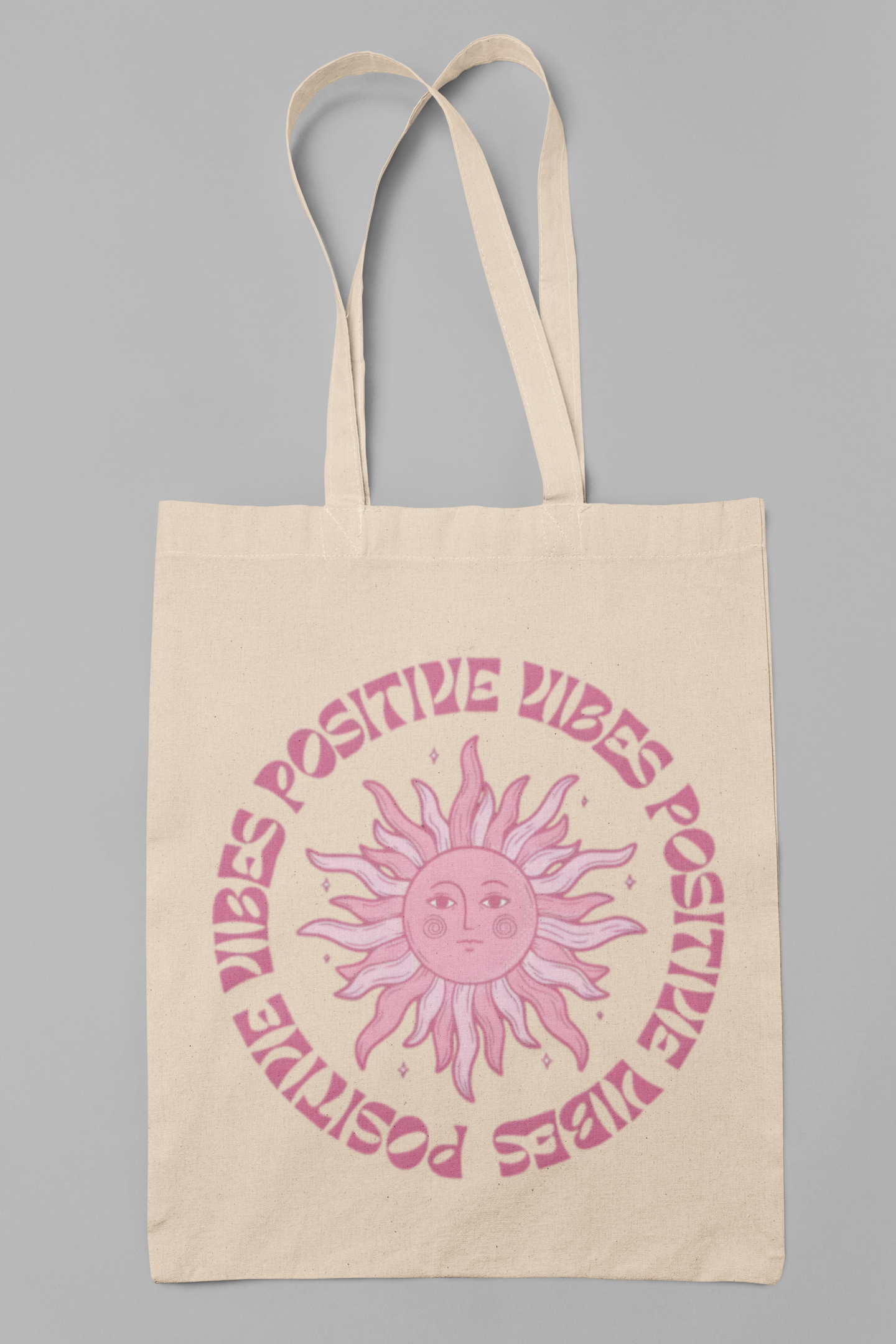 PrintedSoul Positive Vibes Sun Tote Bag – Retro Aesthetic Quote Canvas Bag