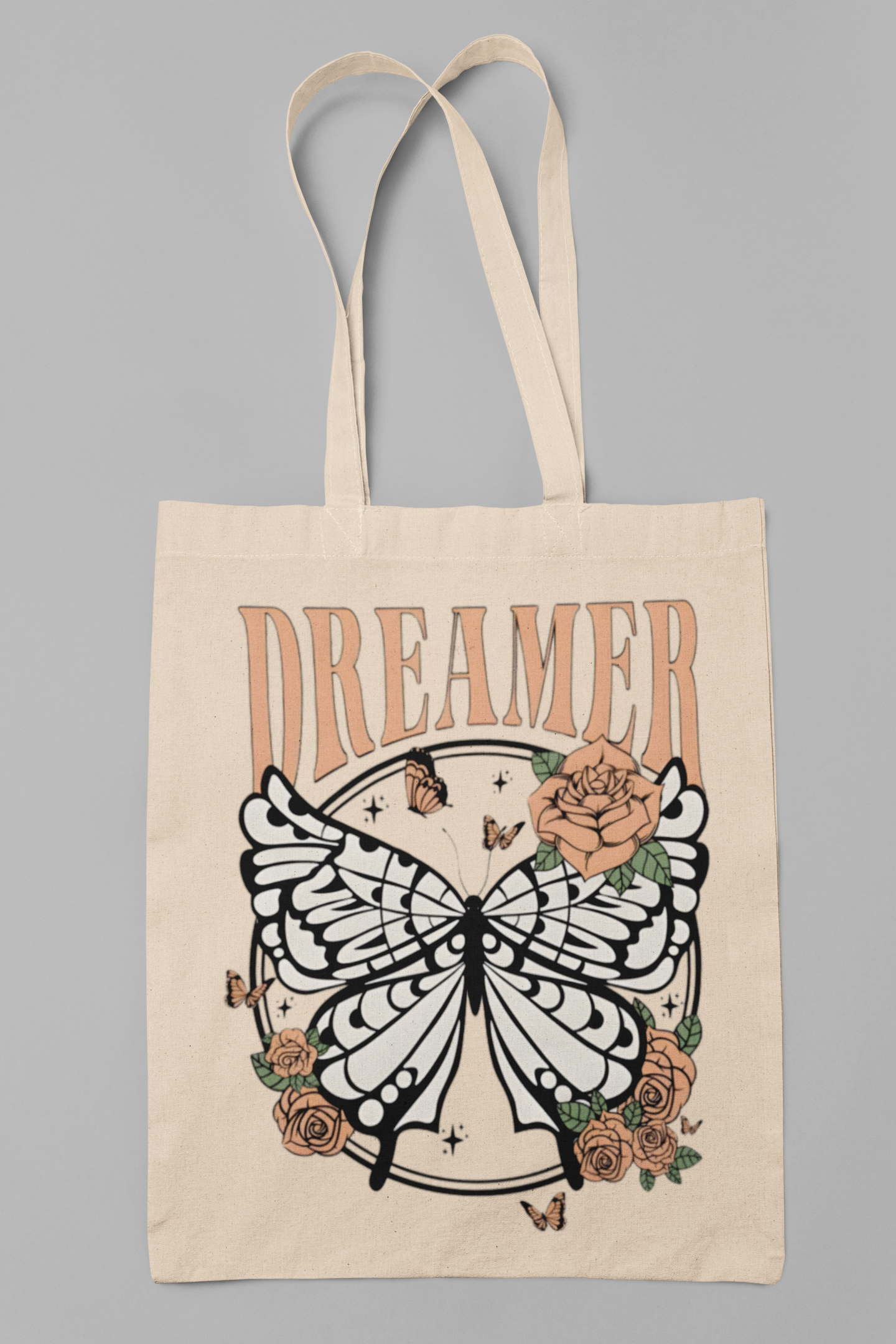 PrintedSoul Dreamer Aesthetic Tote Bag – Butterfly & Roses Canvas Carry Bag