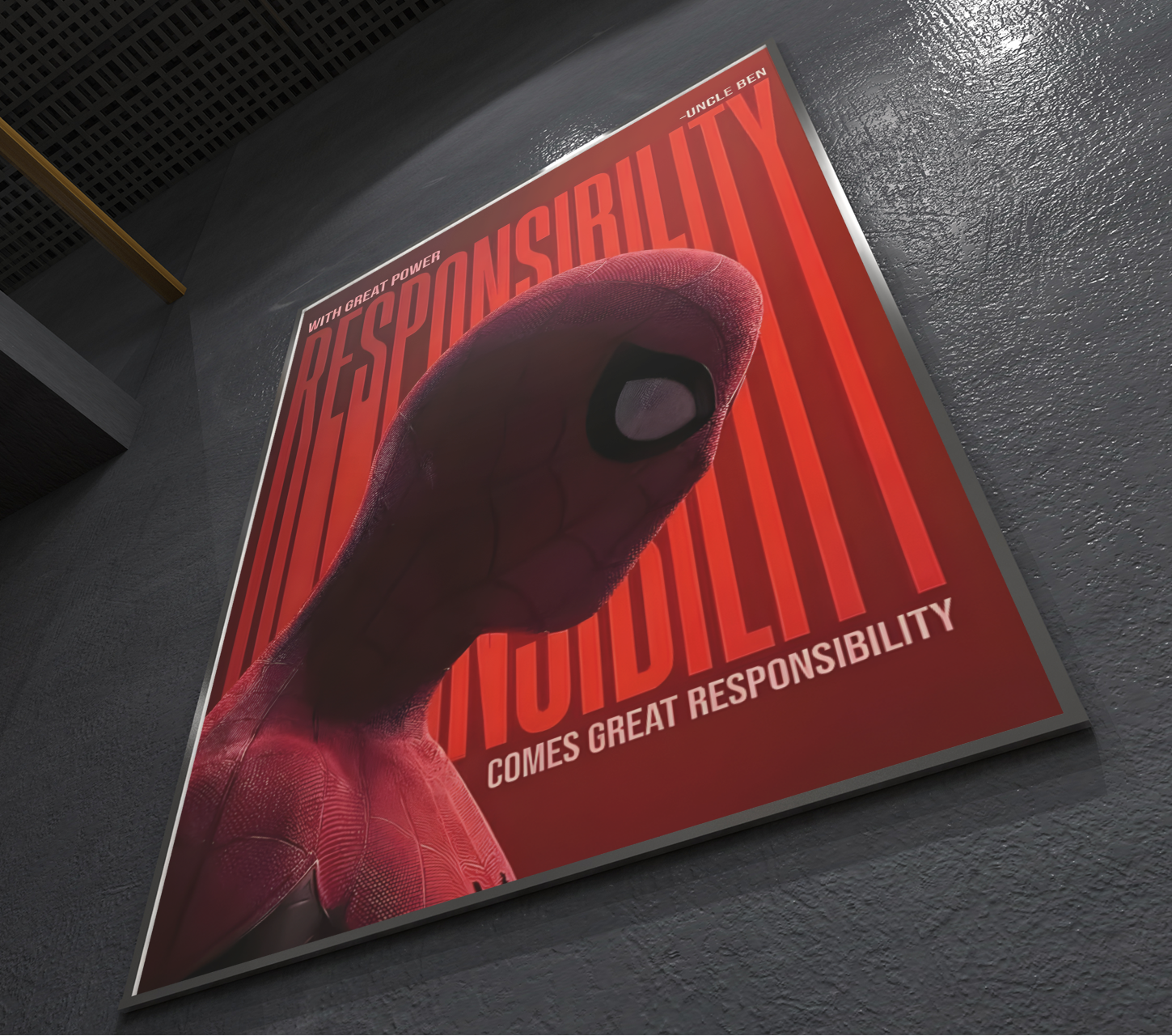 PrintedSoul Spider-Man “With Great Power Comes Great Responsibility” Metal Frame (A3 Size)