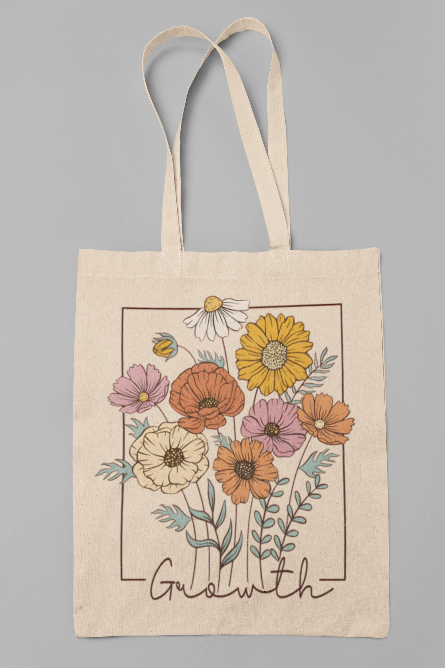 PrintedSoul Growth Floral Tote Bag – Aesthetic Flower Bouquet Canvas Bag