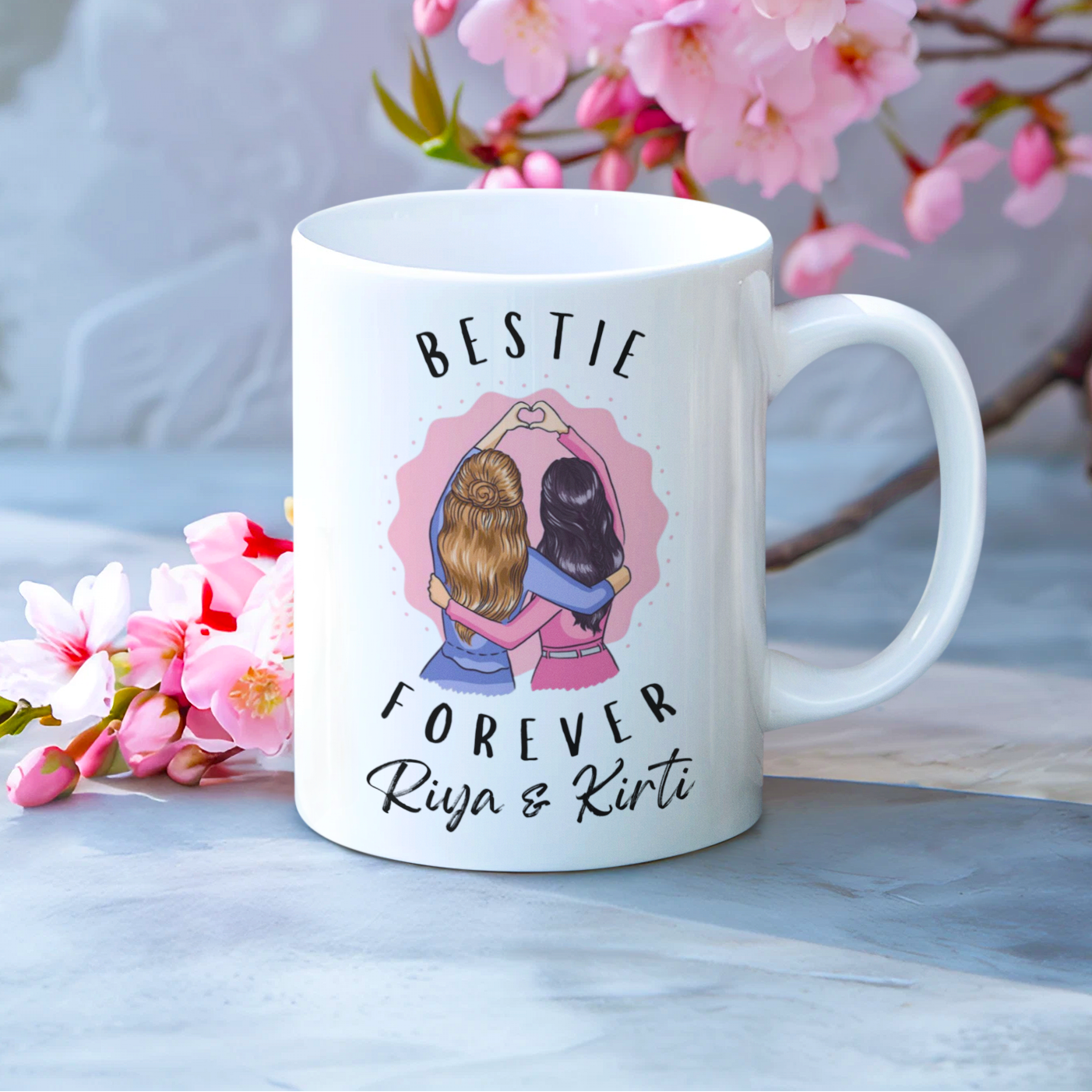 PrintedSoul Customized Bestie Forever White Coffee Mug – 11oz Ceramic Gift