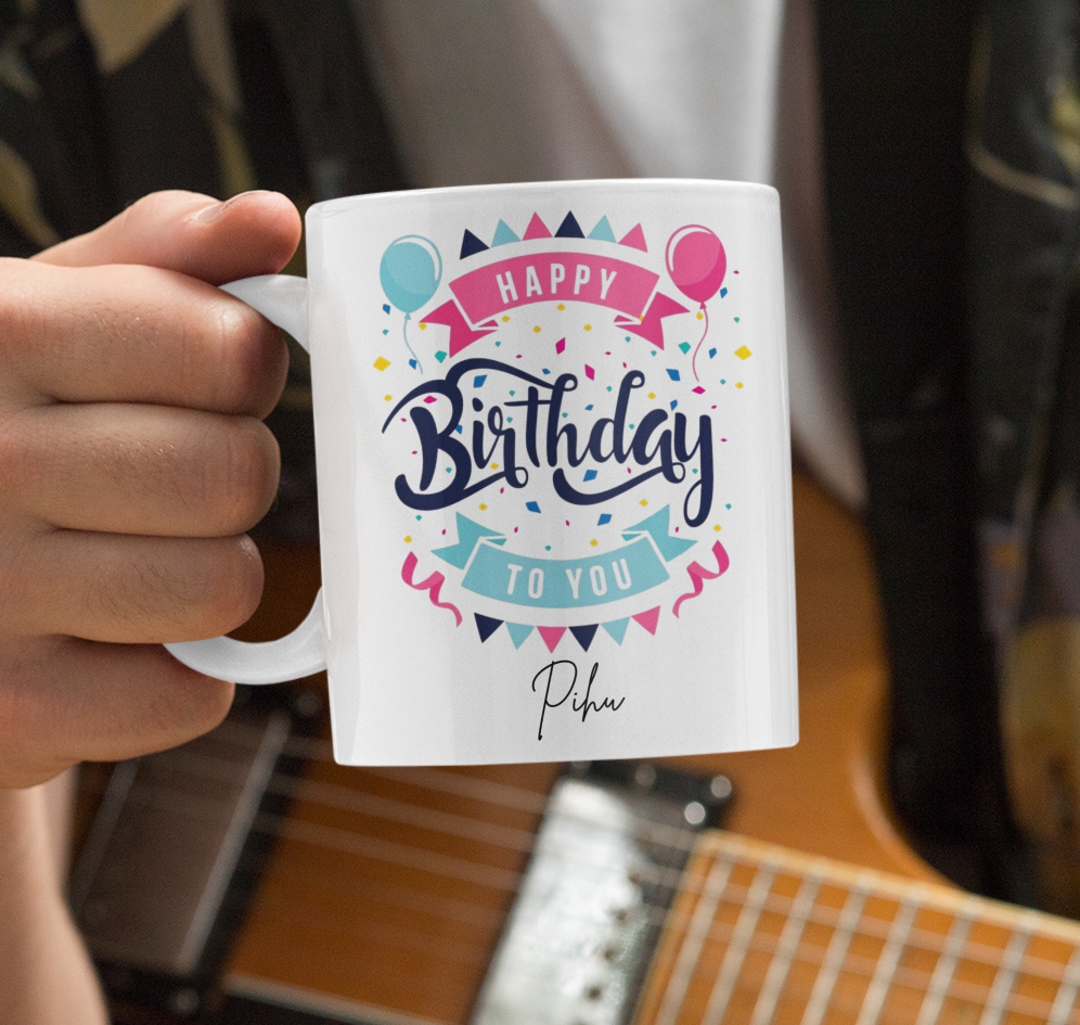 PrintedSoul Customized Happy Birthday White Coffee Mug – 11oz Ceramic Gift