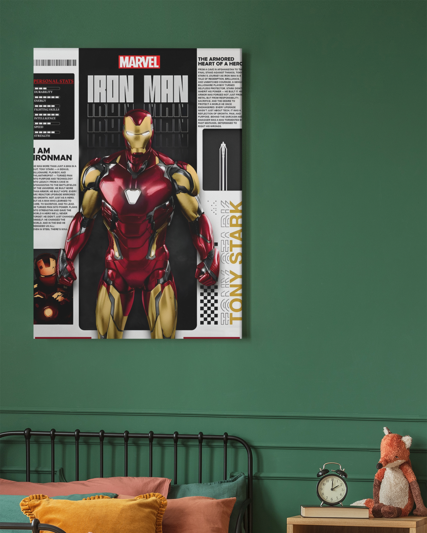 PrintedSoul Iron Man Bio Style Metal Frame – Hero Legacy Edition (A3 Size)