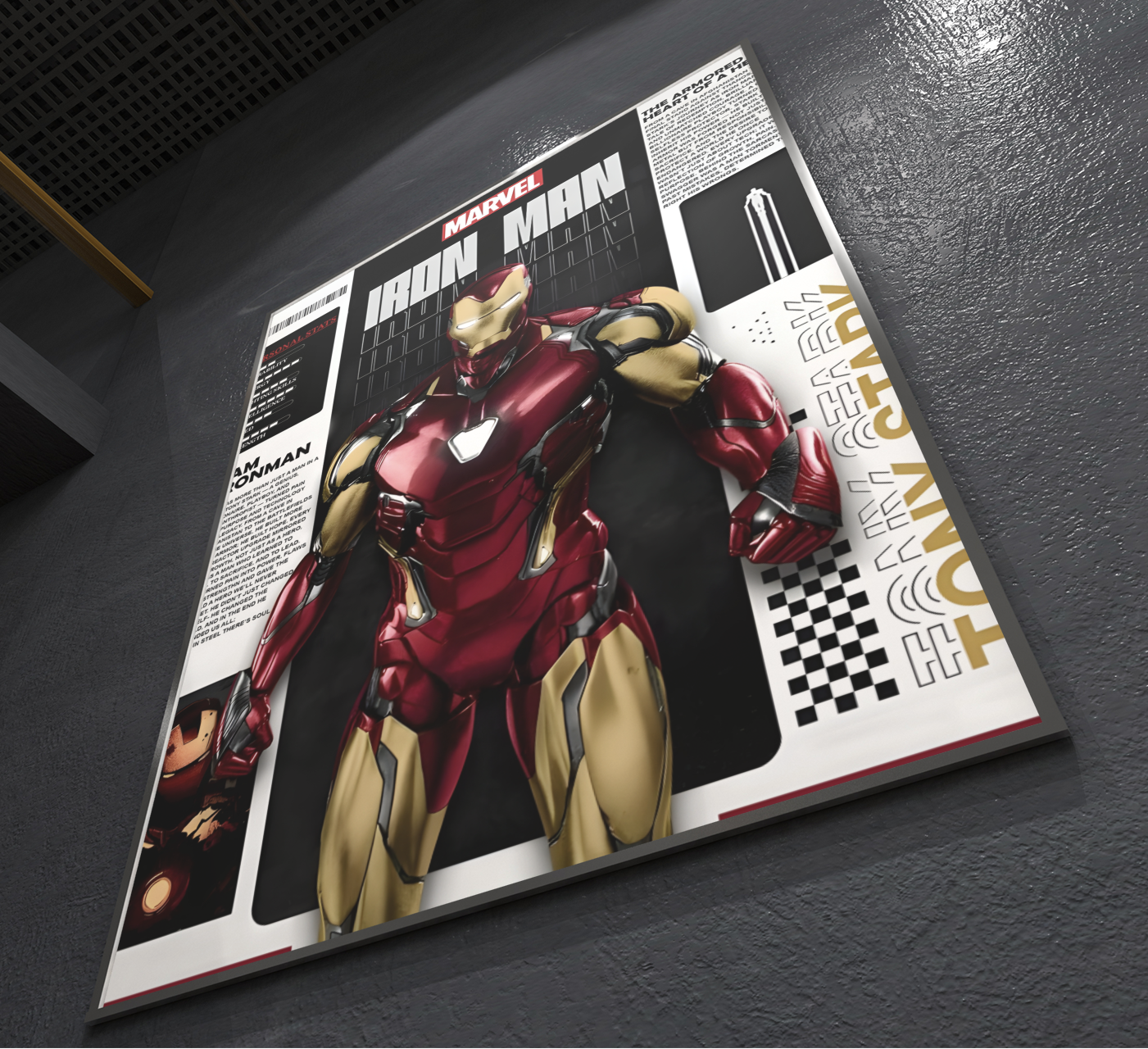 PrintedSoul Iron Man Bio Style Metal Frame – Hero Legacy Edition (A3 Size)