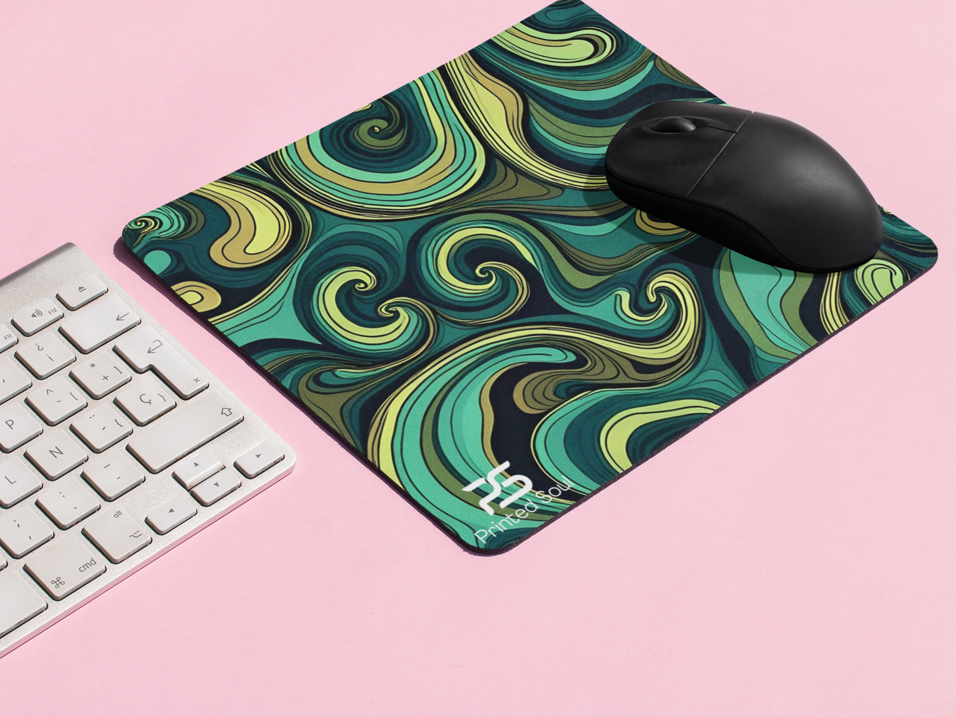 PrintedSoul green Wave Pattern Mouse Pad – Modern Aesthetic Desk Mat for Laptop & PC (Medium Size)