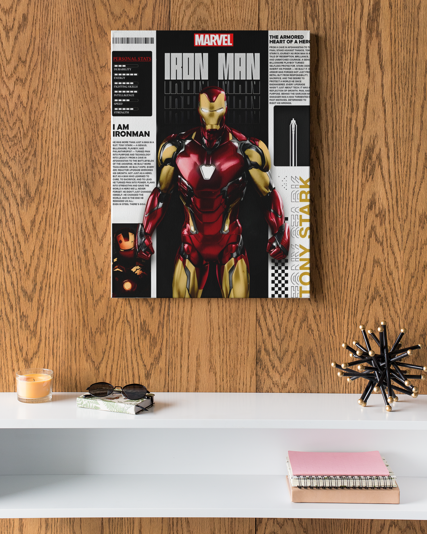 PrintedSoul Iron Man Bio Style Metal Frame – Hero Legacy Edition (A3 Size)